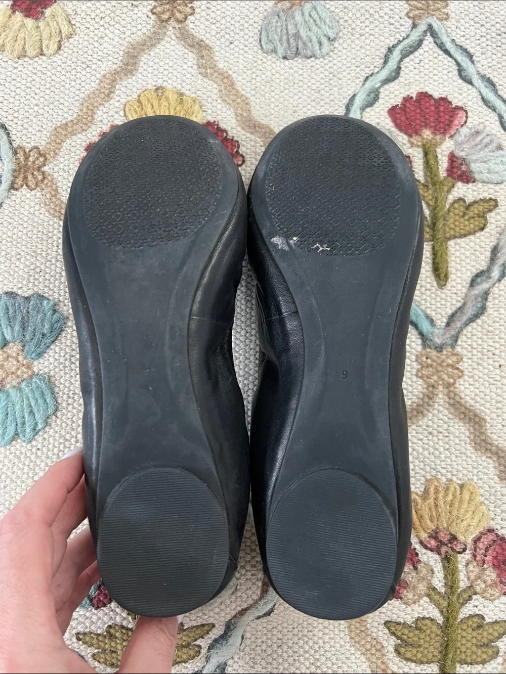 Tory Burch Minnie Travel Ballet Flats Black Leather Size 9